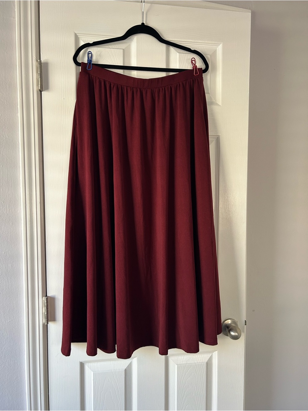 OGL Burgundy Maxi Skirt with Elastic Waist size large Cotton Viscose Blend